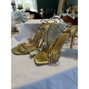 JustFab Oleria Tassle Gold Lace Up Stiletto Heels Size 8.5 EU 39